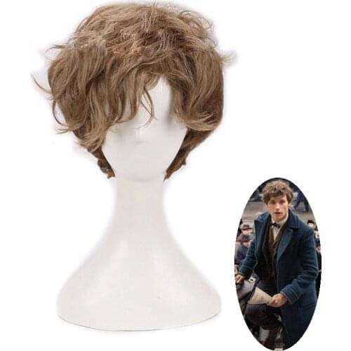 Fantastic Beasts And Where To Find Them Newt Scamander Short Brown Ombre Curly Cosplay Wigs Halloween Prop Hair Role Play