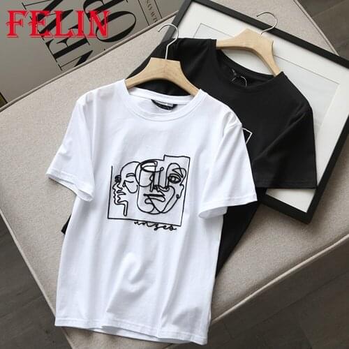 FELIN Za Casual Oversized Tshirts Girls Carton Print Cotton Summer Fashion 2021 Short Sleeve T-Shirts Women Chic Mujer Tops