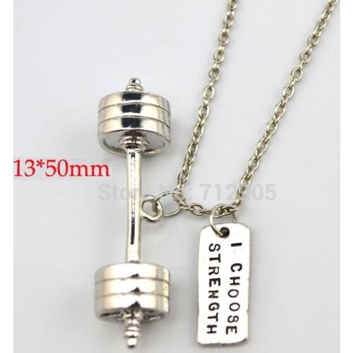Fitness weightlifting Gym Jewelry 20pcs a lot Dumbbell barbell with I Choose Strength chain necklace (A1209)