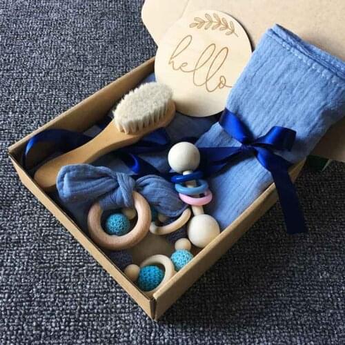 Lets Make Baby Bath Toy Set Double Sided Cotton Blanket Wooden Rattle Bracelet Crochet Toys Baby Bath Gift Products For Kids