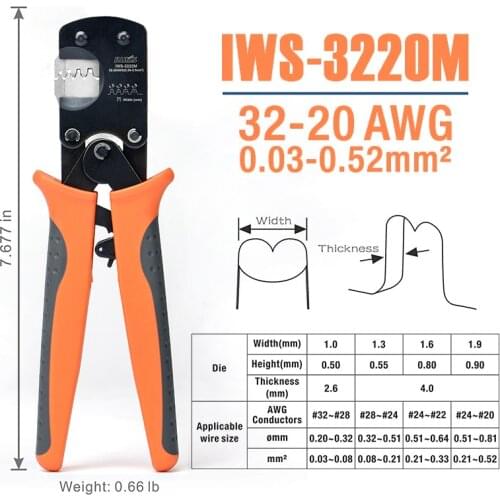 IWS-3220 Crimping Plier IWISS hand Crimper Tools Suits Molex CLIK-Mate,Molex PicoBlade,JST SHD,JAM,TYCO D-100 etc 0.03-0.5mm²