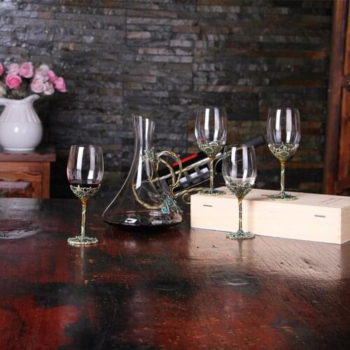 Classical carved wine utensils Enamel coloured lead-free crystal red wine cup set sobering wine cup utensils
