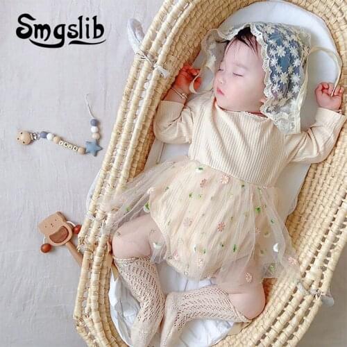 SMGSLIB baby 2021 newborn Spring Toddler Baby Girl Flower Romper clothing sets Princess Rompers Bodysuit for baby girl outfit