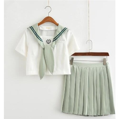 Matcha Green JK Uniform Set Japanese Korean Female Student School Uniform Pure Girls Student Cosplay Summer Skirt Sailor Suit