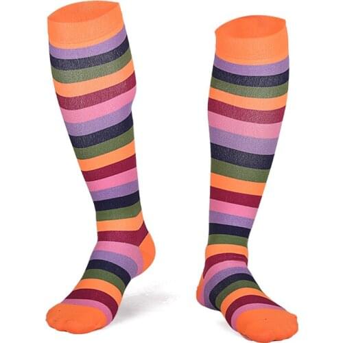 Compression Socks Men Women Nylon Outdoor Sports High Long Golf Stockings Running Socks Stripe Socks Marathon