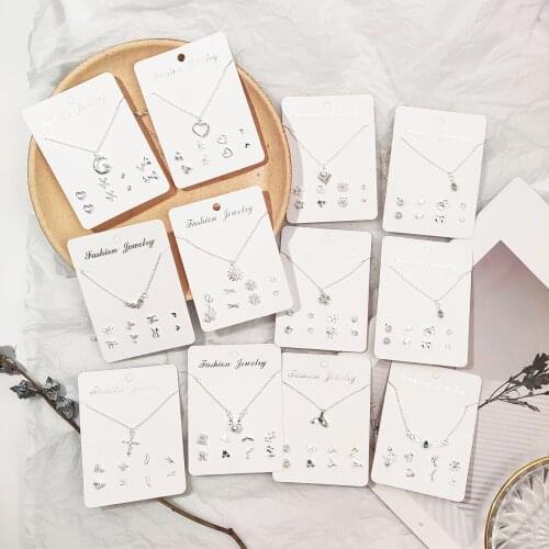 Korean Womens Earrings Cross Necklace Jewelry Sets For Women Fashion Jewelry 2021 Crystal Heart Stud Earring