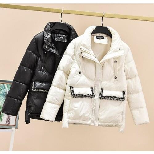 Korean 2020 Big Pocket Slim White Black Jacket Women Coats Down Cotton Waterproof Windproof Casual Outdoor Short Winter Parkas