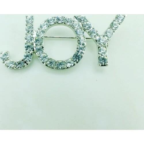 JINGLANG Fashion Brooches Pins Silver Plated White Rhinestone Letter JOY Brooches For Women Wedding Clothes Jewelry Decoration