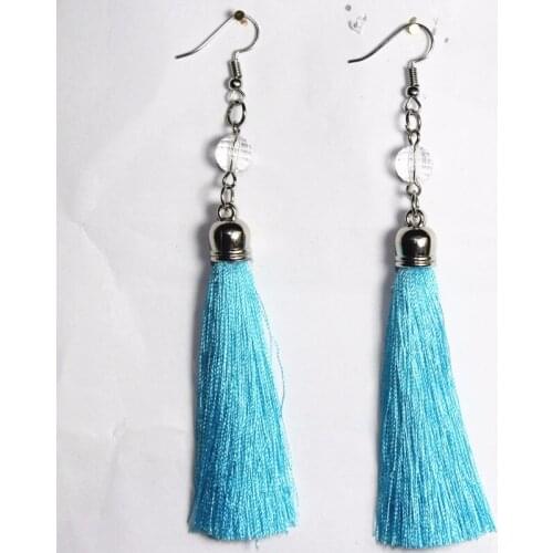 FUYIER Fashion Silk Tassel Drop Earrings Cute Clear Beads Tassel Earring Woman Wooden Earring Dancing Earring Friendly Jewelry