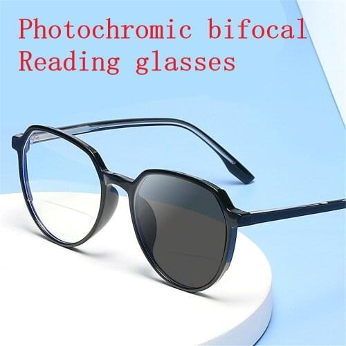 Mens and Womens Photochromic Far and Near Bifocal Reading Glasses Ultralight Full Frame Multifocal Black Reading Glasses NX