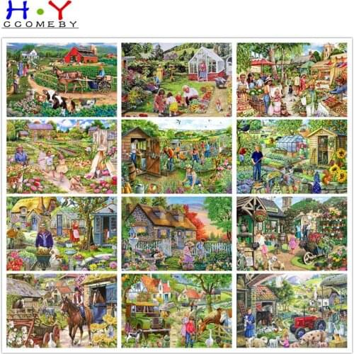 HYCCOMEBY Diamond Painting House Rhinestone Picture 5D DIY Diamond Embroidery Farm Landscape Cross Stitch Kit Wall Decorations