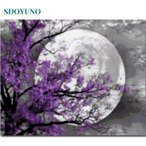 SDOYUNO 60x75cm Oil Painting By Numbers Moon DIY Pictures By Numbers On Canvas Landscape Frameless Hand Painting Home Decor