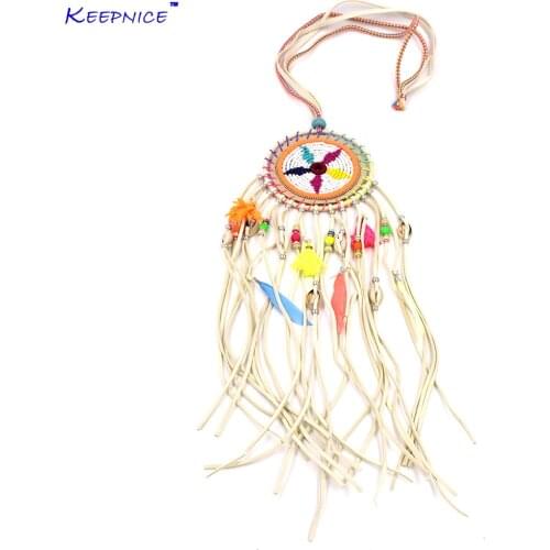New Bohemian Boho Gypsy jewelry leather long fringe tassel pendents Necklaces handmade seed beads dream catcher pendant necklace