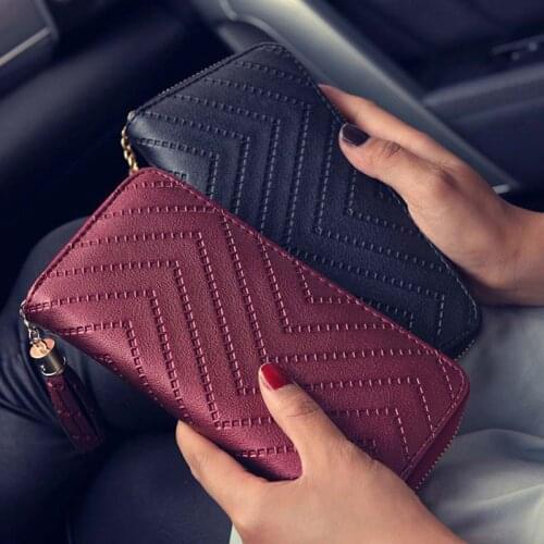 New Solid Color Leather Tassel Wave Pattern Long Style Ladies Coin Zippered Purse Fashion Women Casual Wallet -30