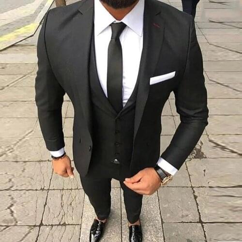 2020 Autumn Tailor Made Fashion Black Men Suits Slim Fit Groom Tuxedo For Wedding DinnerParty Costume (Jacket+Pants+Vest)