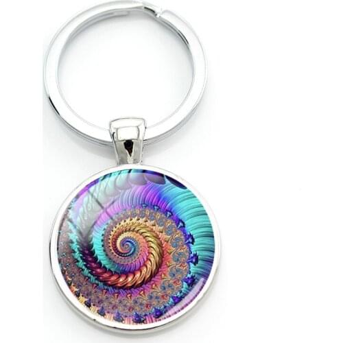 Rotate Floral Pattern 25mm Glass Key Chains Round Metal Ring Accessories Keyring Abstract Flowers Trendy Women Jewelrys