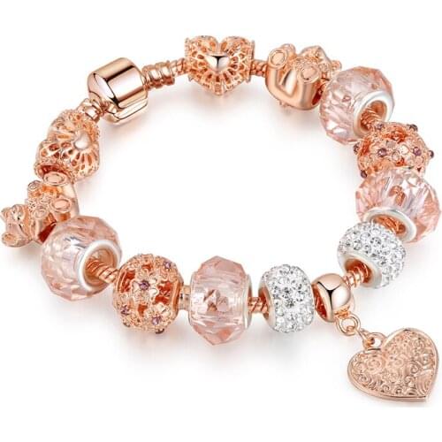 ATTRACTTO Gold Crystal Bear Bracelets&Bangles For Women Charm Heart Bracelets Jewelry Handmade Snap Button Bracelet SBR190422