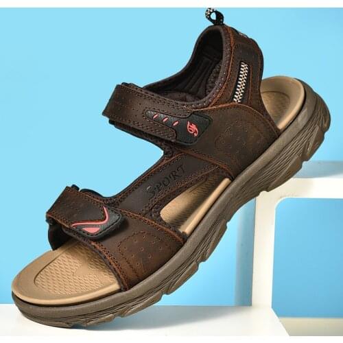 Classic Style Mens Sandals Summer Genuine Leather Beach Shoes Men Outdoor Casual Lightweight Sandal Fashion Men Sneakers Size