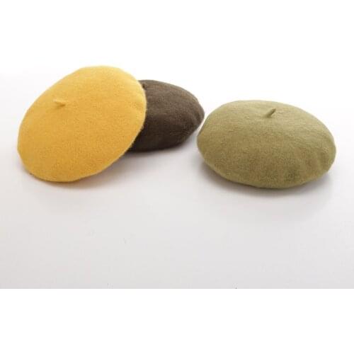 Winter Solid Knitted Beret Hat For Girl 100% Wool Women Elengant Bone Cap Plain Warm Bonnet French Beret Female Soft Painter Hat