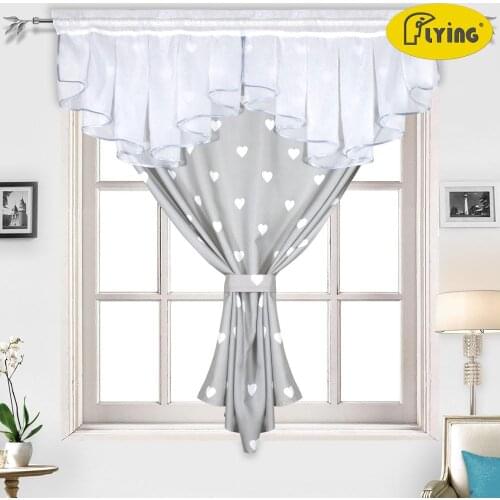 Flying White Voile and Printing Heart Design Curtains Tulle Kitchen Fold Curtain For Window Balcony Rome Pleated Design Stitchin