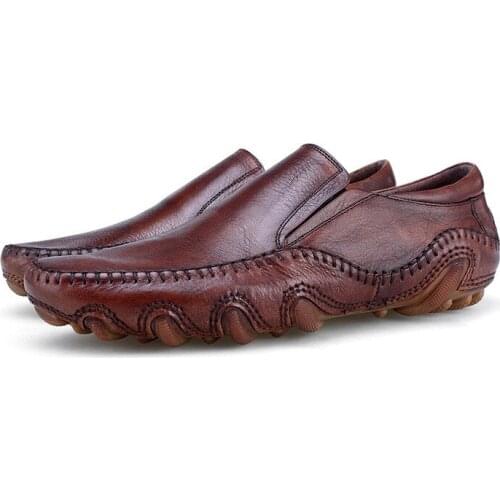 Dark Brown / Brown Summer Moccasin Shoes Mens Casual Shoes Genuine Leather Out Door Loafers Male Driver Shoes