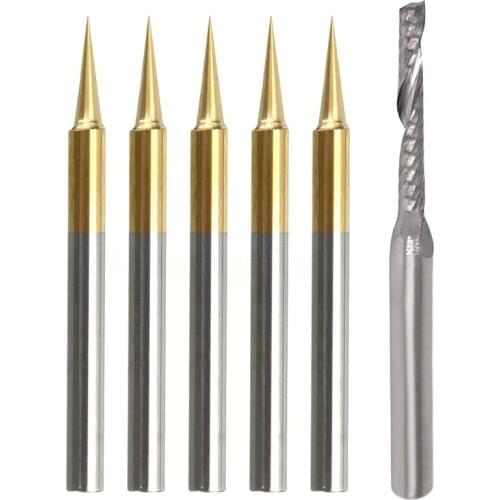 2Mmx15mm Carbide Single Flute Spiral End Mill With 5Pcs 15 Degree 0.1Mm Tungsten Steel PCB Engraving CNC Bit Router Tool