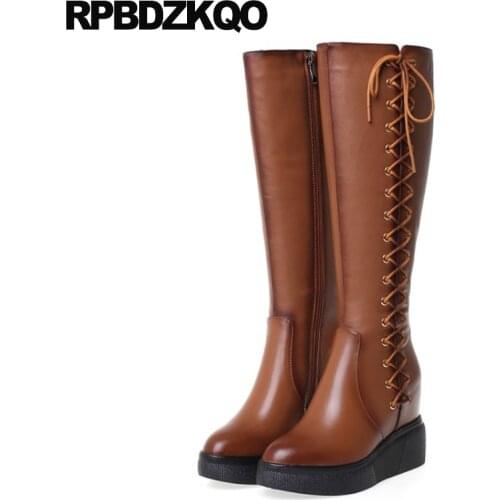 Height Increasing Long Brown White Platform Boots Knee High Heel Women Fetish Wedge Sexy Muffin Shoes Harajuku Flatform Extreme