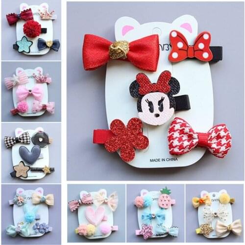 5Set/Lot New Children Hair Clip Bow Flower Cartoon Hairpin Barrettes Hair Accessories For Kids Girls Headwear Hot Sale