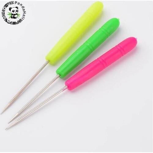 60pcs Mixed Color Iron Bead Needles with Plastic Handle for Jewelry Making Wholesale DIY Findings 125x9.5mm