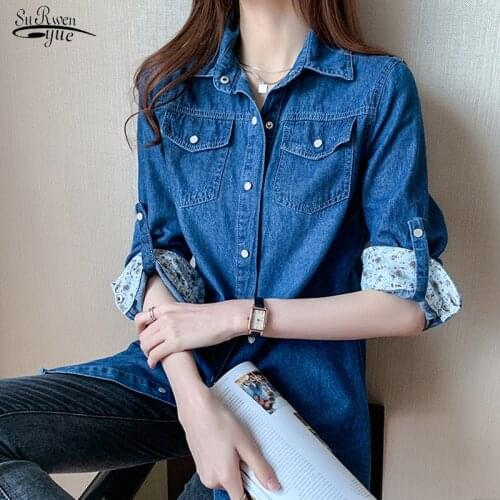 Spring 2021 New Vintage Denim Button Up Shirt Coat Korean Long Sleeve Top Women Jacket Plus Size Loose Casual Blouse Women 11968