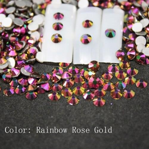 SS3-SS34 rainbow rose gold Rhinestones Back Flat Round Nail Art Decorations And Stones Non Hotfix Rhinestones Crystals for DIY