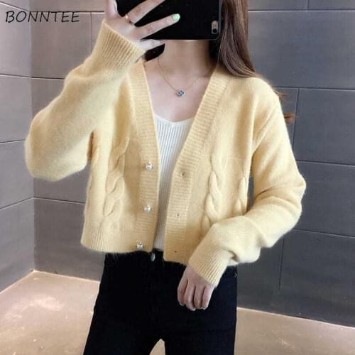 Sweaters Women Elegant Solid Simple Fashion Oversize 3XL Chic Lady Knitted Outerwear Loose Single Breasted Womens Crop Cardigan