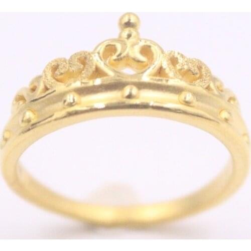 Gold 999 Real 24K Yellow Gold Ring For Women 3D Hard Gold Imperial Crown Womans Gold Ring US 7.5