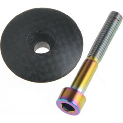 1-1/8 inch Matte Carbon Fiber Cycling Headset Stem Top Cap Titanium Bolt Road Mountain Bike Headset Cap +M6X35 Titanium Bolt