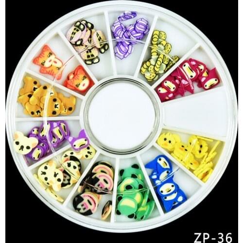1wheel Mix Colors Fashion 12 different shape 3D Polymer Clay Tiny Cartoon slices Wheel Nail Art DIY Designs Wheel Nail Art