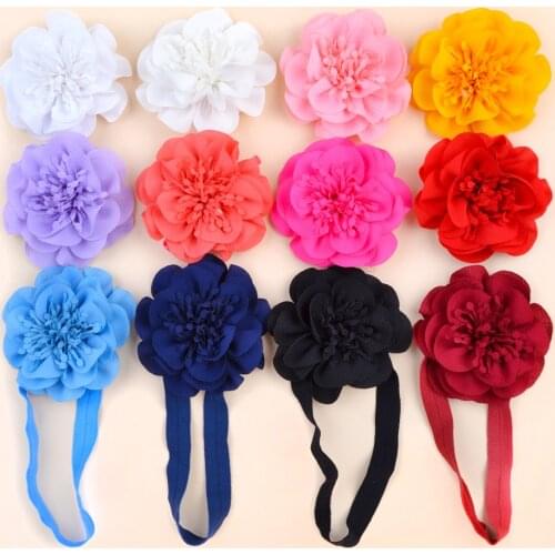 1Piece 12Colors 3.5Inches Solid Chiffon Large Flower With Elastic Band Rubber Hairband Hair Rope Handmade Kids Hair Accessories