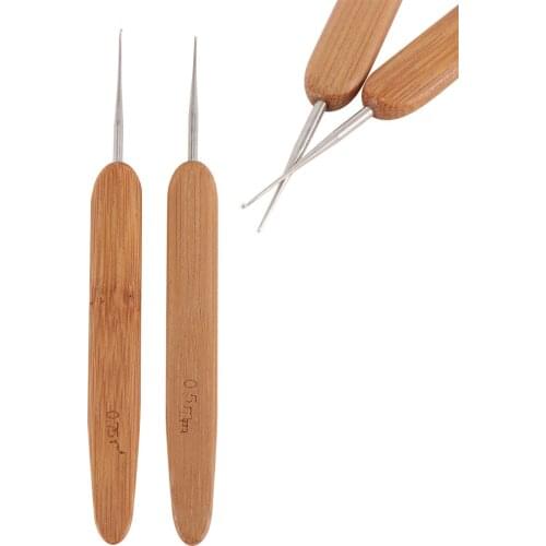 1PC Stainless Steel One Head Crochet Needle Hooks For Dreadlock Braiding Hair Making Bamboo Handle Yarn Sewing Tools 0.5/0.75mm