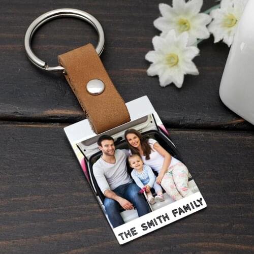 Personalised Photo Keychain Custom Picture Keyrings Fathers Day Gift Leather Key Fob Gift For Him Husband