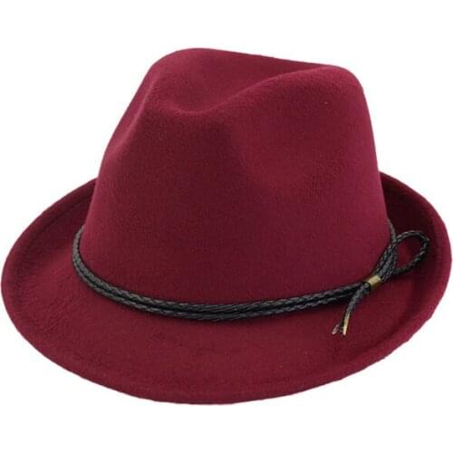 British Retro Roll Narrow Brim Wool Felt Fedora Hats for Men Women Trend European US Jazz Trilby Hat with Rope Decoration GH-312