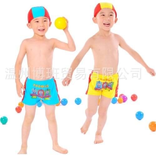 Children swim trunks two sets of boys flat angle swimsuits swimsuits Thomas Tomas size children with swimming cap