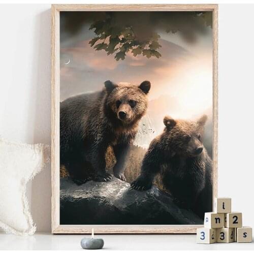 Brown Bear Canvas Art Painting Animal Artwork Poster and Prints Picture Wall Art Modern Home Decoration For Living Room framed