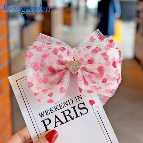 Kewgarden Girl hair bow-tie clip with love trim clip 5Pcs