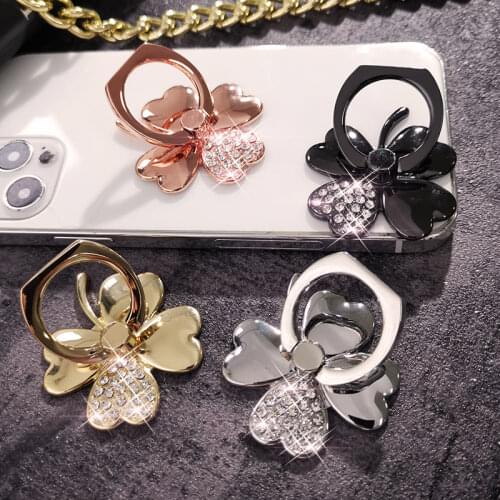 Diamond-studded four-leaf clover plating bracket alloy 360 Rotation finger ring For iPhone12 Samsung Xiaomi