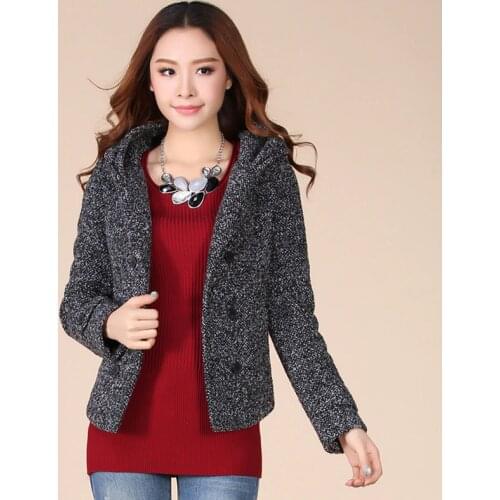 2020 Coat Women Autumn Double Breasted Overcoat Hat Fashion Slim Woolen Tweed Fabric Womens Jackets Short Jacket Female TP177