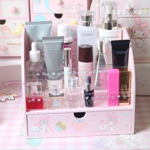 Cute cartoon jewelry box display makeup rack girl desktop storage box cute wooden finishing rack