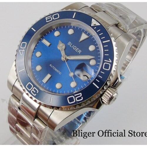 BLIGER Luxury Business Blue 40mm Mechanical Wristwatch Men NH35 MIYOTA 8215 Movement Mental Band