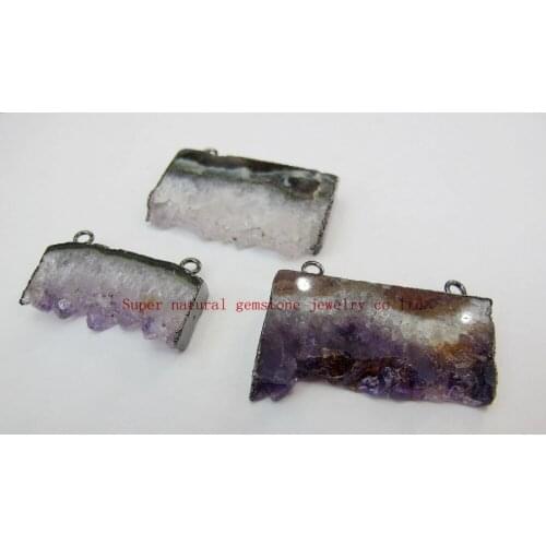 Natural Amethys t Geode Drusy Slice 2loops Drusy Pendant Necklace Stone Drusy Jewelry Pendant 5pcs/lot Black border