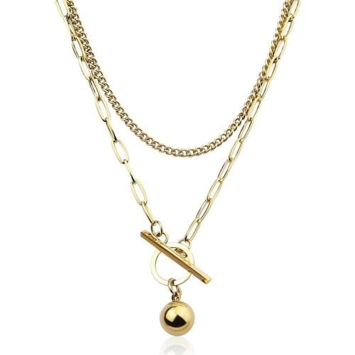 Fashion New Hip-Hop Style Double Layer Different Necklaces Circle Buckle Steel Ball Necklace For Women GiftsJewelry Wholesale