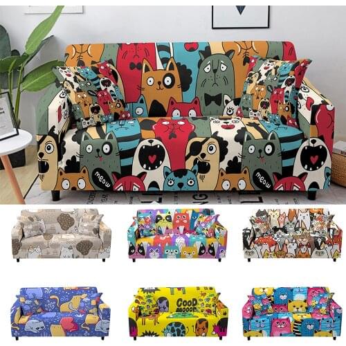 Cartoon Animal Pattern Sofa Covers for Living Room Sofa Slipcovers Elastic Couch Cover Corner Sofa Cover Stretch 1/2/3/4 Seater