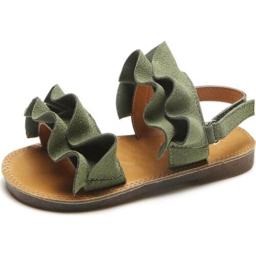 Fashion Girls Beach Sandals Casual Lotus Leaf Comfortable Soft Bottom Hook & Loop Beach Shoes For Kids Childrens Toddler Flats